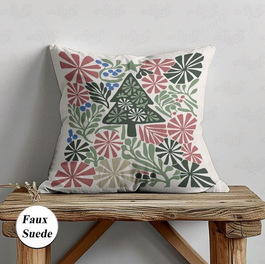 Discover Scandinavian Christmas Tree Pillow, Nordic Christmas Tree Throw Pillow Cover, Norwegian Folk Art Tree Bed Decor, Holiday Sofa Accent,