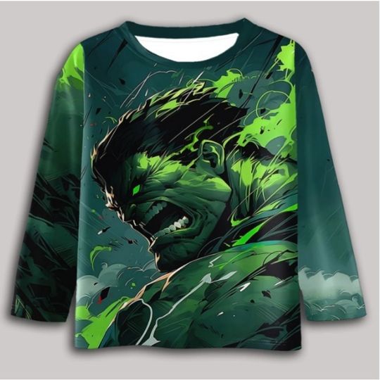Marvel Series Hulk Hulk 3D Printed Men Long-sleeved T-shirt Spring and Autumn Breathable Quick-drying Fashionable Streetwear Top
