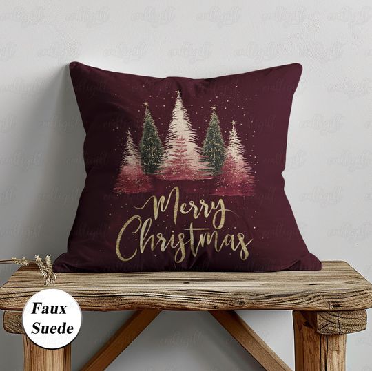 Discover Merry Christmas Tree Pillow Cover, Holiday Tree Bling Cushion, Pink Xmas Pine Pillowcase, Family Winter Cozy Party Keepsake Gift,