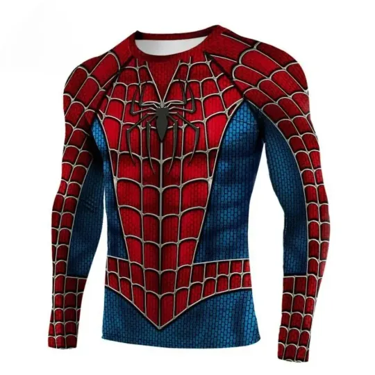 Discover Spider Cosplay Costume for Men Superheroes T-Shirts Red Blue Long Sleeve Compression Shirt Workout Tops Male Fashion Clothes