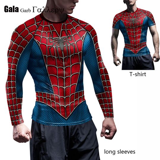 Discover Compression Shirts for Men Long Sleeve Comics Spider Cosplay T-Shirt Superhero Top Elastic Fitness Sportwear Christmas Clothes