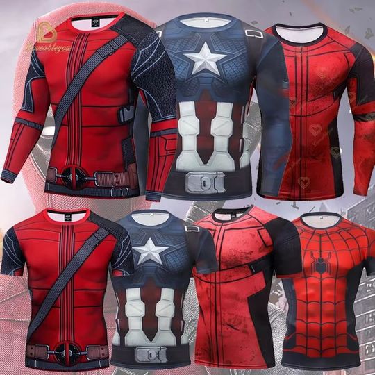 Discover DEADPOOL Summer Fitness T Shirt 3D Printed Men Long Sleeve T-Shirt Compression Bodybuilding Cosplay Costume Tops for Male