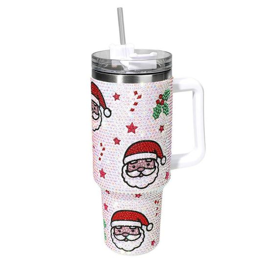40 Oz Bling Studded Santa Stainless Steel Tumbler with Handle