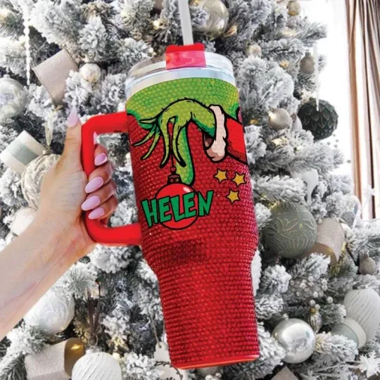 Discover Christmas Grnchmas Rhinestone 40oz Tumbler, Personalized Grnch Christmas Tumbler