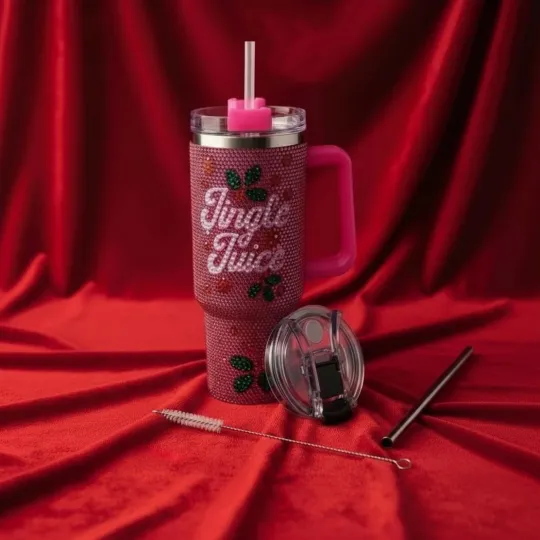 Discover 40 oz. Pink Rhinestone Christmas Tumbler with handle