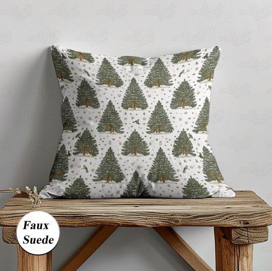 Discover Cute Christmas Pine Tree Pillow, Farmhouse Christmas Pillow Cover, Pine Forest Kawaii Sofa Cushion Case, Xmas Holiday Gift For Her, MYK163