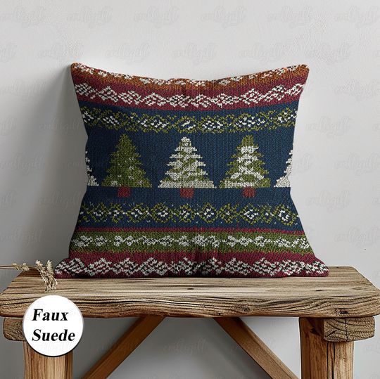 Discover Retro Christmas Pine Tree Pillow, Christmas Farmhouse Pillowcase, Red And Green Sofa Cushion Case, Xmas Winter Festival Home Decor, MYK112