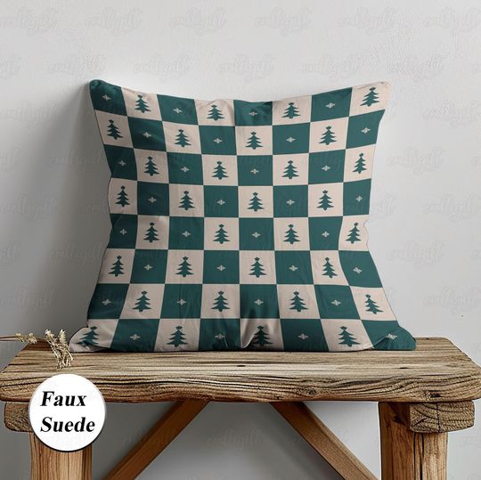 Discover Christmas Tree Holiday Pillow Cover, Christmas Green Pine Pillow, Xmas Tree Checkered Pillowcase, Living Room Festival Noel Decor, MYK121