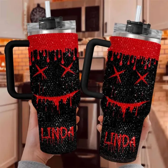 Personalized Halloween 40Oz Rhinestone Tumbler, Horror Bling Ghost 40oz Cup,