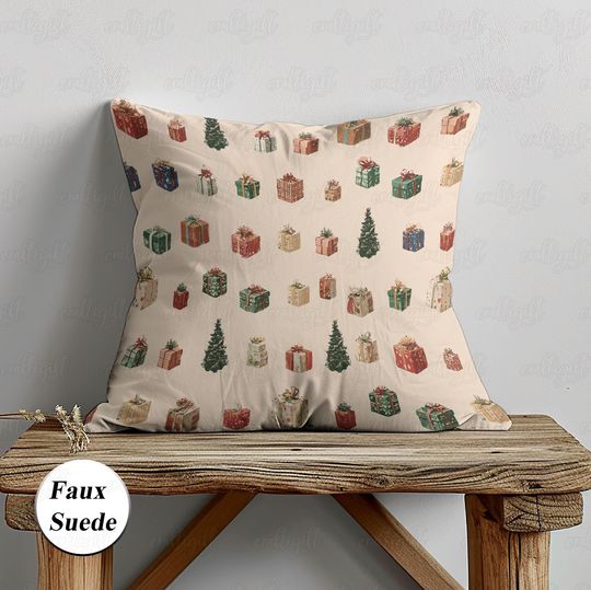 Discover Beige Christmas Gifts Pillow, Bright Xmas Trees Sofa Cushion Cover, Minimalism Style Holiday Decor, Bed Couch Outdoor Pillow Gift, MYK185