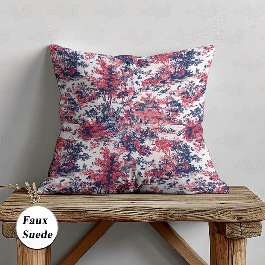 Toile De Jouy Style Christmas Pillow, Blue Christmas Vibes Pillowcase, Forest Farmhouse Holiday Cushion, France Lovers Gift Decor,
