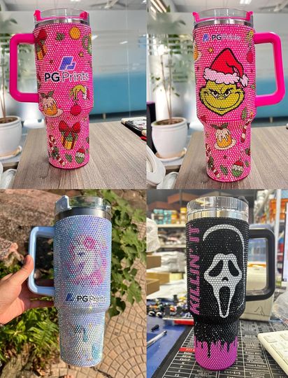 Discover Christmas Retro Santa Glitter Rhinestones Tumbler With Straw | Santa Christmas Diamond Bling Cups 40Oz | Festive Holiday Gift For Her | Sparkling Xmas Drinkware