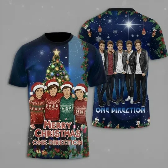 Discover One Direction Band Merry Christmas All Size 3D T Shirt
