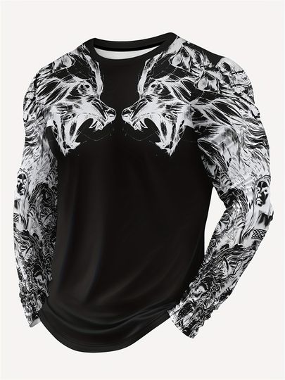 Discover powerful lion 3D printed men's trendy and fashionable long-sleeved t-shirt urban street trendy and fashionable men's top casual