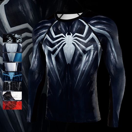 Discover Super Mens Compression T-Shirt Long Sleeve Tight Fitness Gym Sports Spider Printed Running Shirts Hero Jerseys Cosplay Top