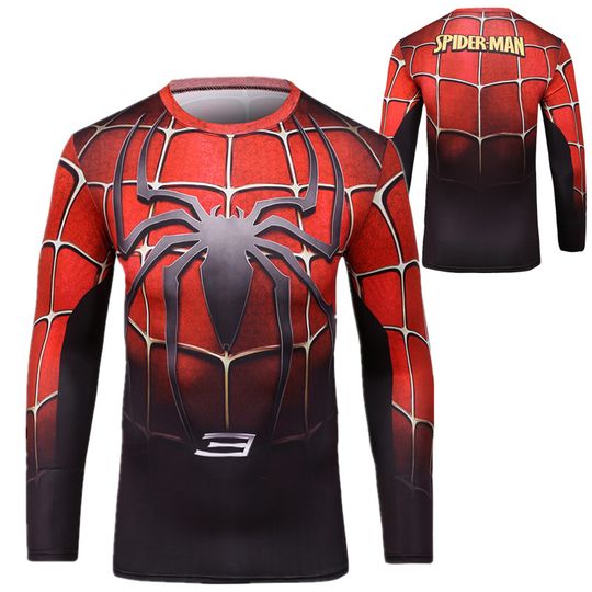 Discover Spring and Autumn Superman Spider-Man Marvel Series Long-sleeved T-shirt Men's Quick-drying Sports and Fitness Fashion Top