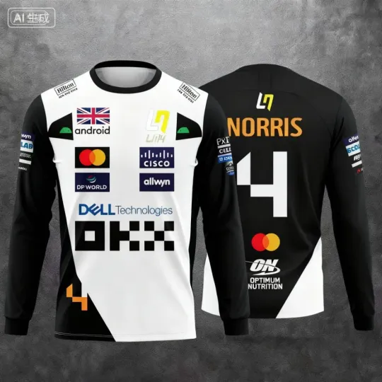 Discover Lando Norris NO.4 2025 new racing style long sleeved T-shirt, extreme sports racing suit, breathable long sleeved sportswear