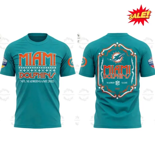 Miami Dolphin 2025 Madrid Game 3D T-Shirt S-5XL Unisex