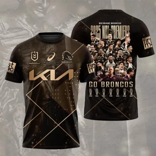 Discover Brisbane Broncos 2025 NRL Premiers 3D Apparel Shirt