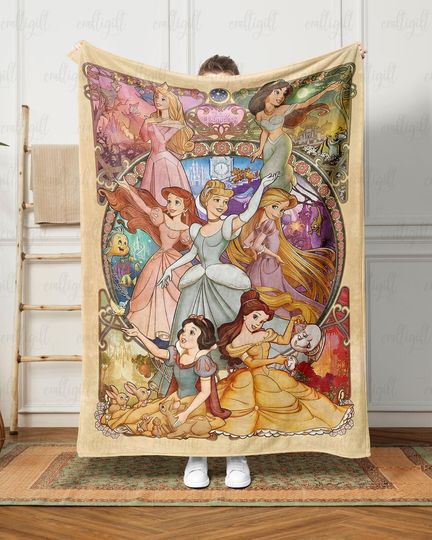 Discover Custom Name Disneyland Princess Blanket, Princess Blanket Gift for Her, Cinde Snow White Belle Ariel Princess, Birthday Girl Blanket