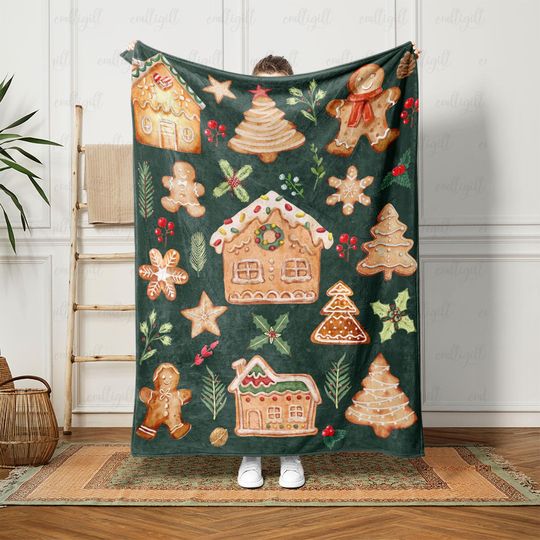 Discover Cute Gingerbread Cookie Soft Throw, Holiday Cookie Lover Blanket, Christmas Bakery Gingerbread Blanket, Winter Throw with Cookies, VTB276-03