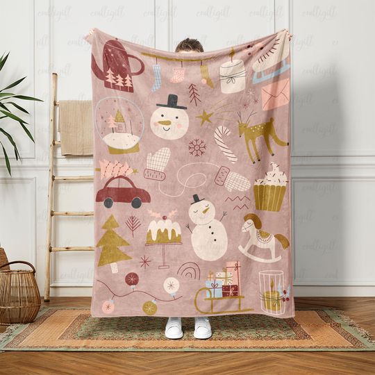 Discover Cute Winter Christmas Soft Blanket, Kawaii Snowman Holiday Blanket, Minimalist Christmas Kids Throw, Scandinavian Xmas Gift Blanket, UPA437