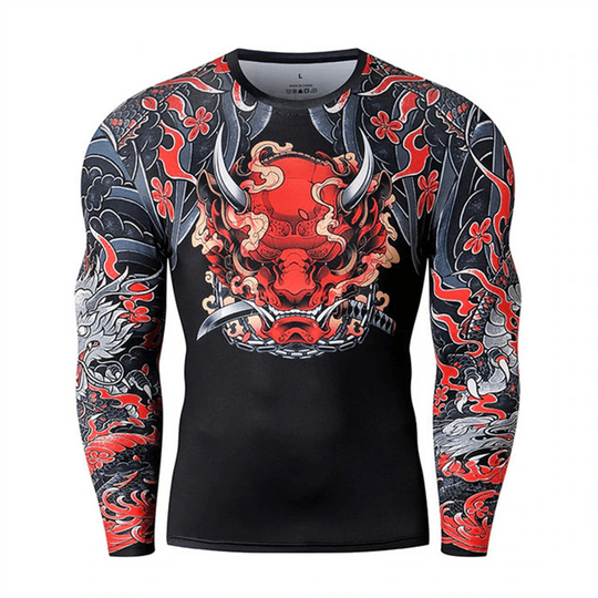 Discover 3D long sleeved Japanese samurai style T-shirt, men's fitness T-shirt, plus size T-shirt, men's sports running suit