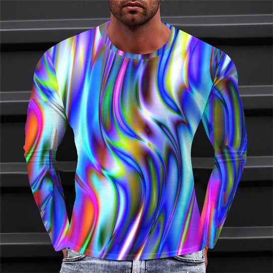 New Men's Clothing T Shirt Tee Optical Illusion 3D Graphic Print T-shirt Outdoor Street Long Sleeve Apparel Sports Designer Top