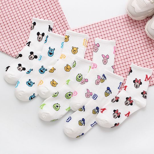 Discover Miniso Disney Christmas Halloween Themed Cartoon Anime Socks for Men Women Hip Hop Street Look Novelty Funny Casual Crew Socks