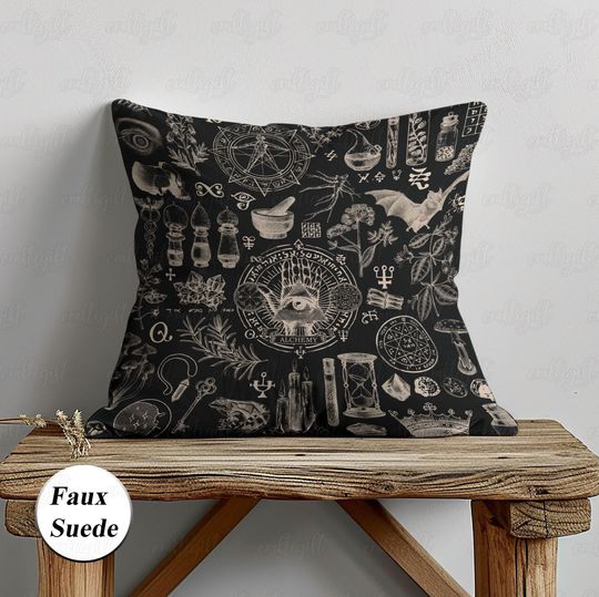 Discover Dark Academia Halloween Pillowcase, Alchemy Symbol Bohomia Pillow, Magical Herbs Witchcraft Cushion, Witchy Enchanted Bed Couch Decor,THA274