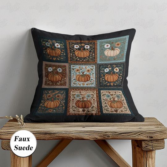 Discover Retro Fall Pumpkin Throw Pillow, Cozy Autumn Pumpkins Pillowcase, Cottagecore Thanksgiving Cushion Cover, Rustic Living Room Decor, THA270