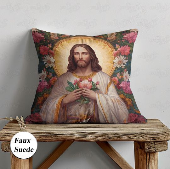 Discover Floral Christmas Jesus Pillowcase, Greatest Jesus God Pillow Cover, Christian Religious Holiday Cushion, Spiritual Living Room Decor, MYC844