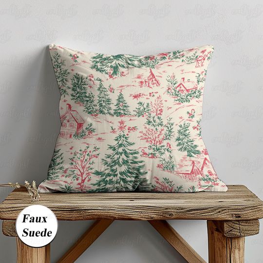 Discover Retro Christmas Town Pillowcase, Snowy Village Sweet Home Pillow, Peaceful Christmas Pine Forest Cushion, Cozy Winter Sofa Decor, MYK004
