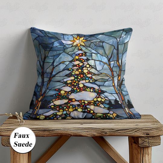 Discover Snowy Christmas Pine Tree Pillow, Pine With Xmas Light Pillow, Blue Xmas Night Scene Cushion Case, Winter Holiday Family Party Gifts, MYK031