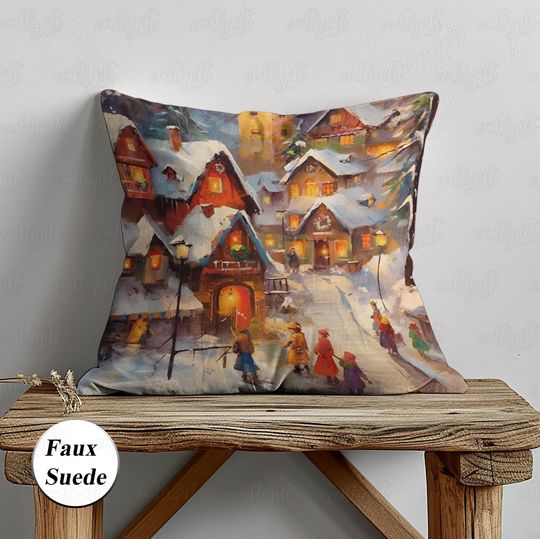 Discover Greetings Season Town Pillow Case, Farmhouse Christmas Village Pillowcase, Snowy Night In Festive Holiday Pillow, Cozy Xmas Gifts, MYJ981