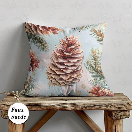 Discover Xmas Pine Cone Pillow Cover, Christmas Pine Tree Cushion, Cute Pastel Color Christmas Pillow Case, Natural Inspired Indoor Decor, MYK014