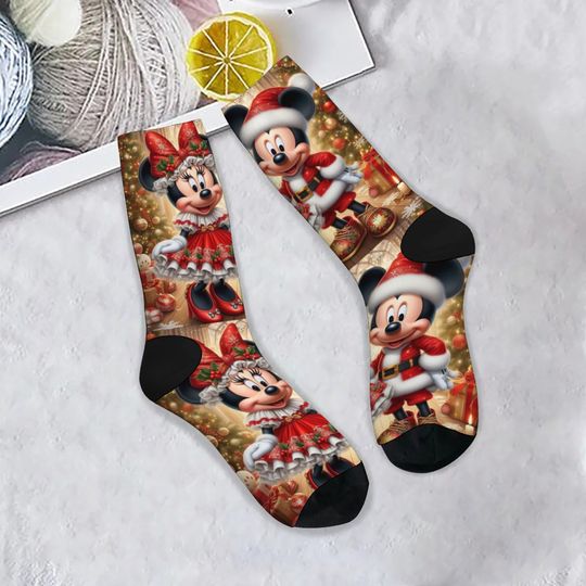 Discover Harajuku Retro Cartoon Mickey Minnie Christmas Theme Men's Socks Comfortable Breathable Non-slip Socks Novelty Street Crew Socks
