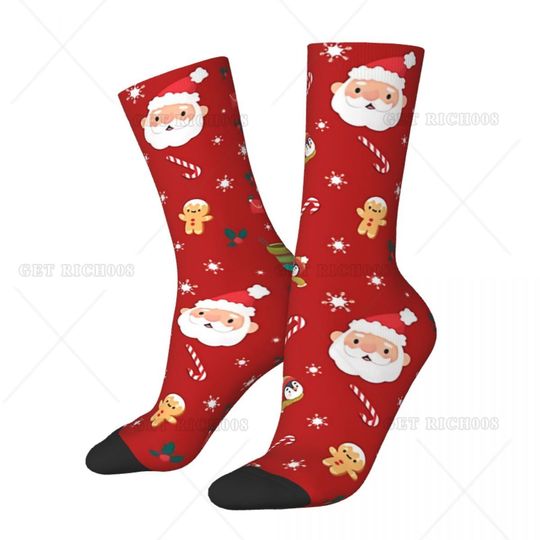 Discover Funny Men's Socks Cute Santa Claus Pattern Retro Harajuku Merry Christmas Hip Hop Seamless Pattern Crew Crazy Sock Gift Printed