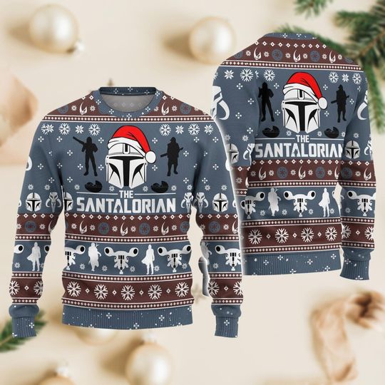 Mandalorian Christmas Ugly Sweater, Star Wars Movie Xmas Sweatshirt, Holiday Mandalorian Character Sweater, Christmas Gift for Men Women Kids