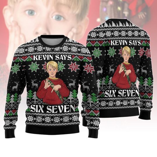 Discover Kevin Say 67 Ugly Christmas Sweater, Retro Kevin Home Alone Holiday Jumper for Men & Women, Cute Winter Knit Sweatshirt, Xmas Party Out