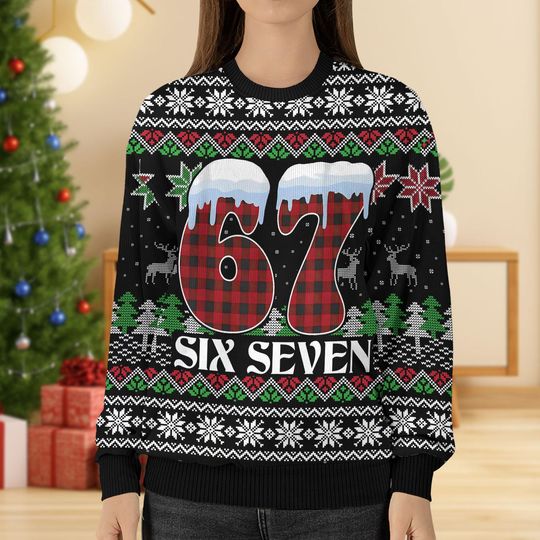 Discover 67 Six Seven Novelty Christmas Shirt, Santa Hat Family Matching Shirt,  Funny Six Seven Meme Ugly Sweater, Xmas Gifts for Kids