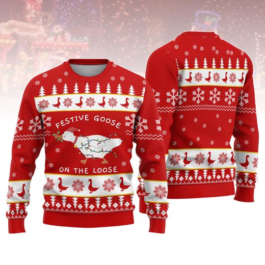 Discover Funny Goose Ugly Christmas Sweater, Festive Holiday Sweater for Men & Women, Cute Animal Xmas Jumper, Funny Gift for Friends or Family