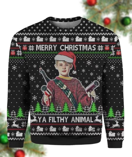 Kevin Home Alone Christmas Sweater, Merry Christmas Ya Filthy Animal Sweatshirt, Movie Xmas Night Sweater