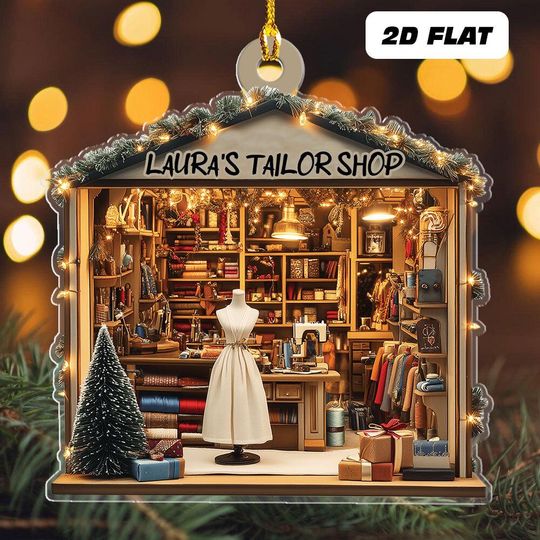 Discover Tailor Shop, 2D Flat Not 3D, Personalized Tailor Shop Ornament, Sewing Decor, Custom Tailoring, Sewing Gift, Tailor Gift, Christmas Ornament
