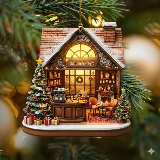Discover Custom Coffee Shop Ornament 2025, Personalized Barista Gift, Cozy Caf Christmas Decor, Warm Holiday Keepsake