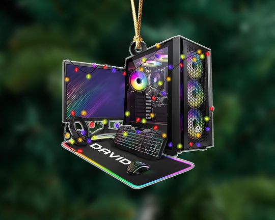 Discover Custom 2D PC Gamer Acrylic Ornament: Gaming Computer Christmas Tree Decor
