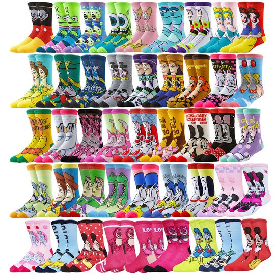Discover 2Pairs Potdemiel Disney Cartoon Anime Socks Hip Hop Street Fashion Novelty Funny Casual Crew Socks for Men Women Cute Anime