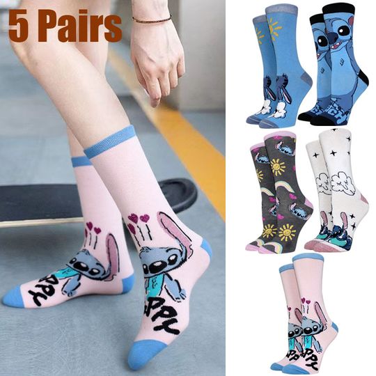 Discover 5 Pairs Anime Cartoon Stitch Women Socks Funny Long Men Socks Cute Creative Cosplay Socks Comfortable Sock Women Gift Size 36-44