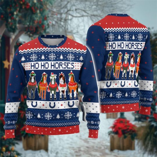 Discover Horse Christmas Ugly Sweater, Western Holiday Sweatshirt for Men, Animal Santa Claus Design, Horse Lover Gift