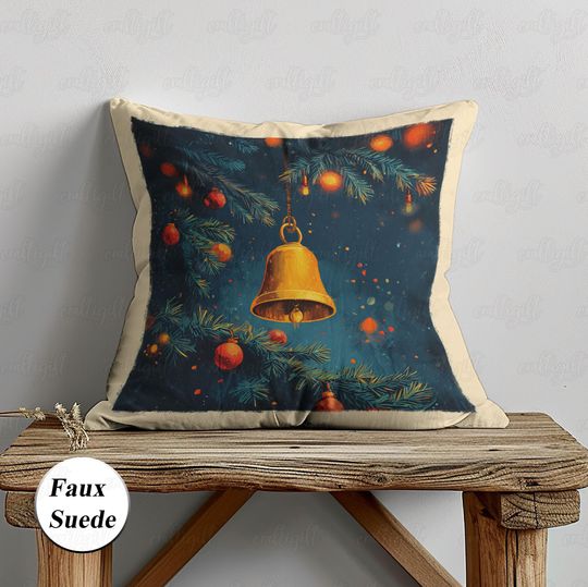 Retro Jingle Bells Christmas Tree Pillow, Merry Christmas Throw Pillow, Xmas Holiday Deer Pillow, Winter Holiday Couch Sofa Decor, MYI995